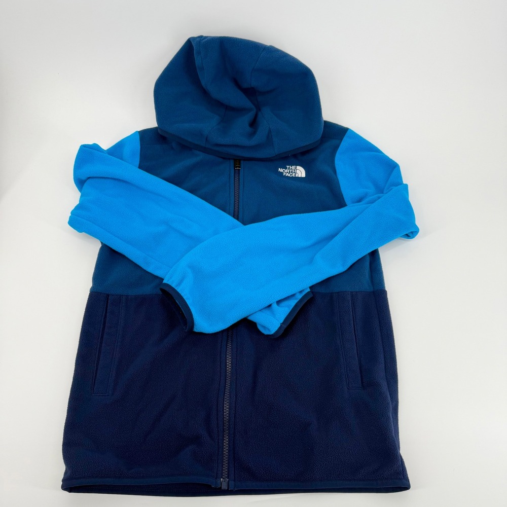 The North Face Blue Colorblock Full Zip Fleece Hoodie Teen Unisex XL 14/16 - Picture 3 of 6